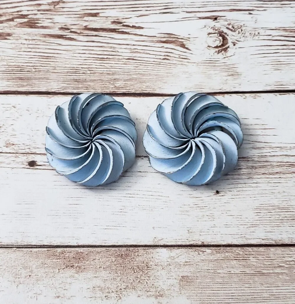 Vintage Clip On Earrings - Large Light Blue Metal Statement Earrings 1 & 3/8